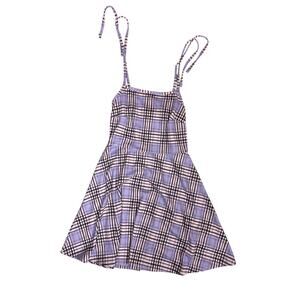 Y2K Lilac Purple Plaid Dress Spaghetti Strap tie Women’s US 6/S Spring Easter